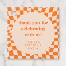 Retro Orange Checkerboard Baby Shower Thank You フェイバータグ