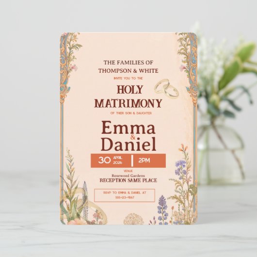 Retro Orange Chic Wedding Invitation 招待状 (スタンド正面)