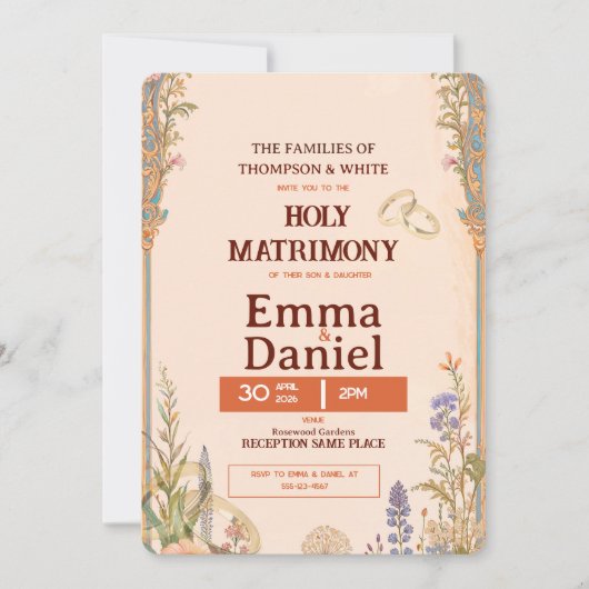 Retro Orange Chic Wedding Invitation 招待状 (正面)