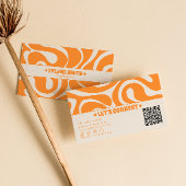 Retro Orange Cream QR Code 70s Boho Groovy Funky  名刺