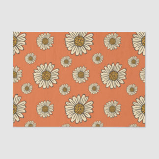 Retro Orange Daisy Floral Pattern Crafting 薄葉紙
