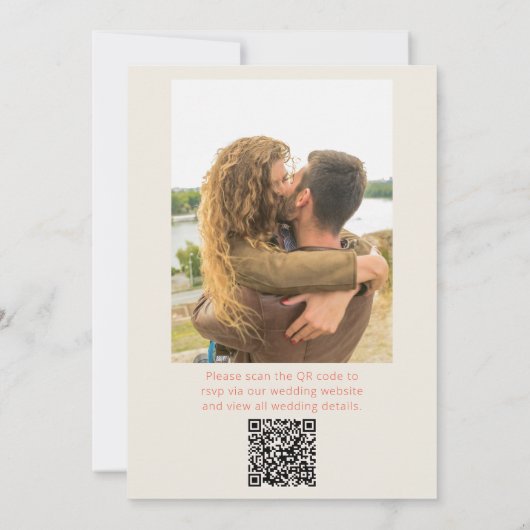 Retro Orange Fun Whimsical QR Code Photo Wedding 招待状 (裏面)