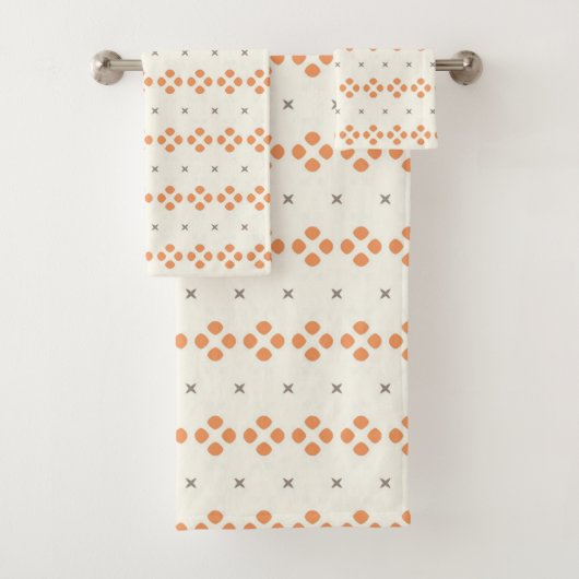 Retro Orange Geometric Dot Pattern バスタオルセット (インサイチュ)