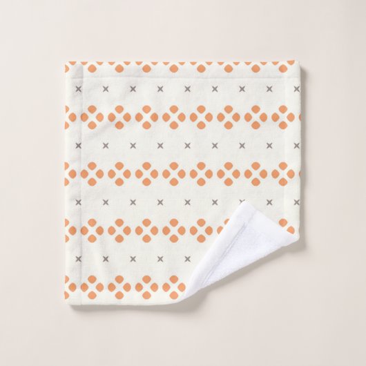 Retro Orange Geometric Dot Pattern バスタオルセット (ウォッシュタオル)