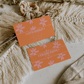 Retro Orange Pink 70s Groovy Floral Boho Girly Fun 名刺