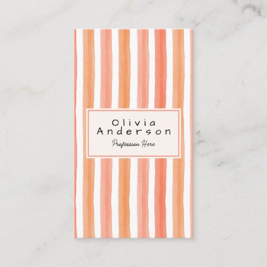 Retro Orange Pink Hand Drawn Stripes Girly QR Code 名刺 (正面)