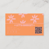 Retro Orange Pink QR Code 70s Groovy Floral Girly 名刺 (裏面)