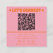 Retro Orange Pink QR Code Groovy Floral Trendy Fun スクエア名刺 (裏面)