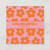 Retro Orange Pink QR Code Groovy Floral Trendy Fun スクエア名刺 (正面)