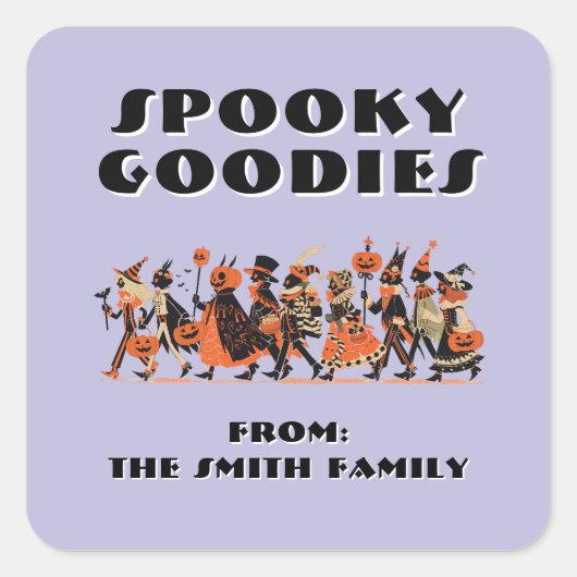 Retro Orange＆Purple Spooky Goodies Halloween スクエアシール (正面)