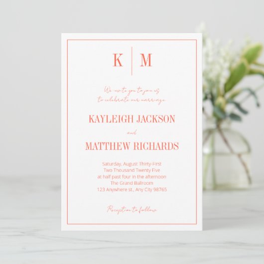 Retro Orange Red Monogram Elegant Wedding  招待状 (スタンド正面)