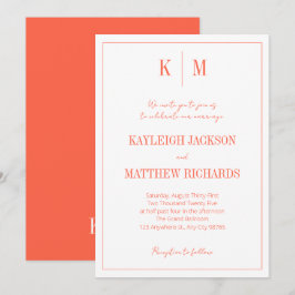 Retro Orange Red Monogram Elegant Wedding  招待状