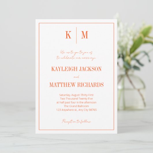 Retro Orange Red Monogram Elegant Wedding  招待状 (スタンド正面)