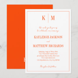 Retro Orange Red Monogram Elegant Wedding  招待状