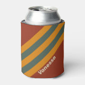 Retro Orange Rust Stripes with Name 缶クーラー (缶正面)