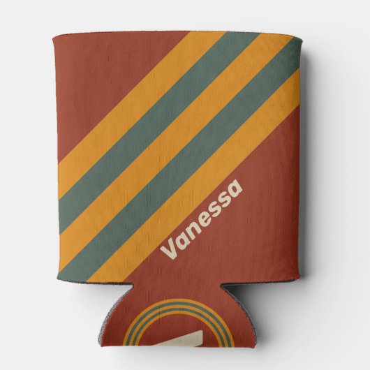 Retro Orange Rust Stripes with Name 缶クーラー (裏面)