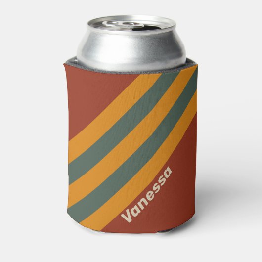 Retro Orange Rust Stripes with Name 缶クーラー (缶裏面)