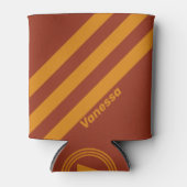 Retro Orange Rust Three Stripes with Name 缶クーラー (正面)