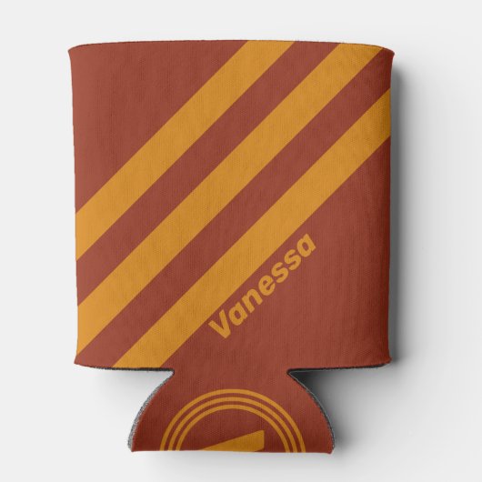 Retro Orange Rust Three Stripes with Name 缶クーラー (裏面)