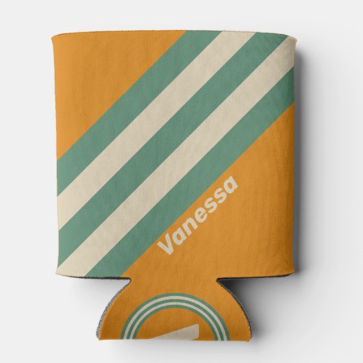 Retro Orange Stripes with Name 缶クーラー (裏面)