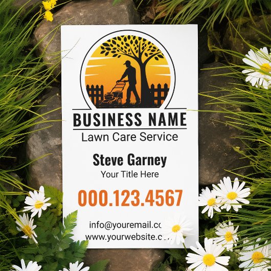 Retro Orange Sunset Gardener Lawn Care Service チラシ