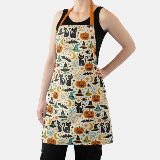 Retro Orange Teal Mid-Century Halloween  エプロン (インサイチュ)