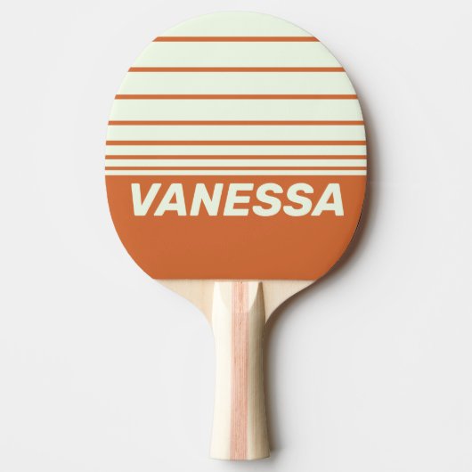 Retro Orange Three Horizon Striping with Name 卓球ラケット (正面)