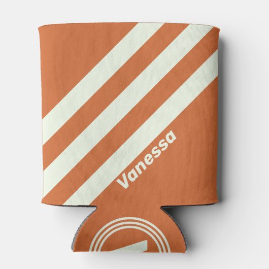 Retro Orange Three Stripes with Name 缶クーラー (裏面)