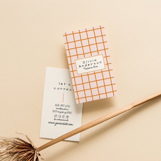 Retro Orange Wavy Checkered Trendy Boho Funky 名刺