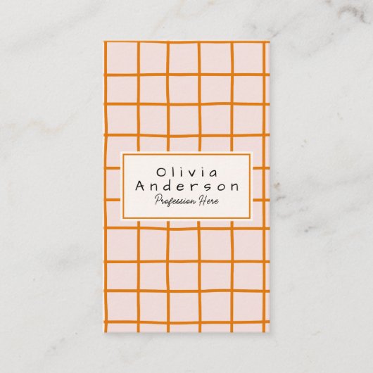 Retro Orange Wavy Checkered Trendy Boho QR Code 名刺 (正面)