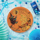 Retro Orange Witch Halloween  ペーパープレート (パーティー)