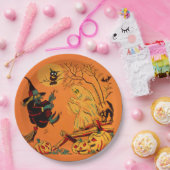 Retro Orange Witch Halloween  ペーパープレート (パーティー)
