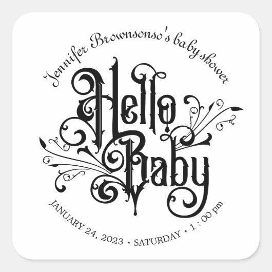 Retro Ornament Black Horror Gothic hello baby スクエアシール (正面)