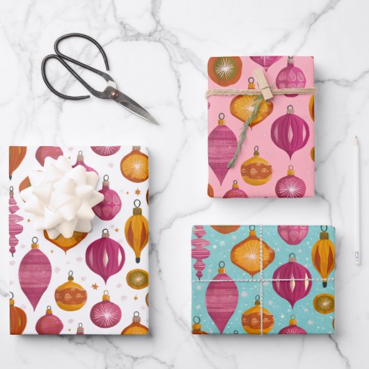 Retro Ornaments Christmas ラッピングペーパーシート (正面)