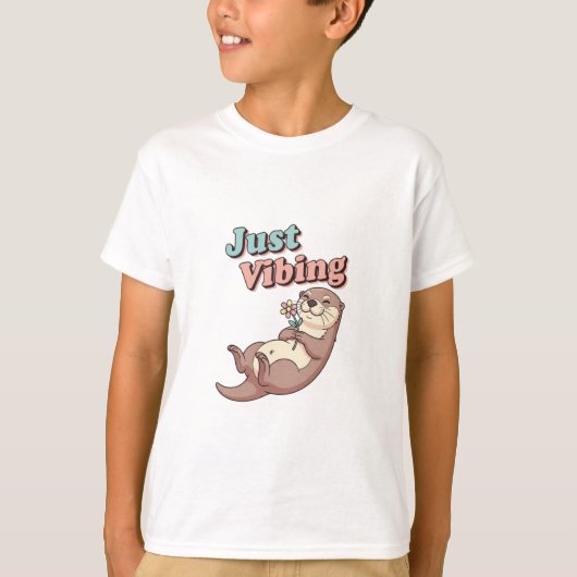 Retro Otter Just Vibing Kids T-Shirt Tシャツ (正面)
