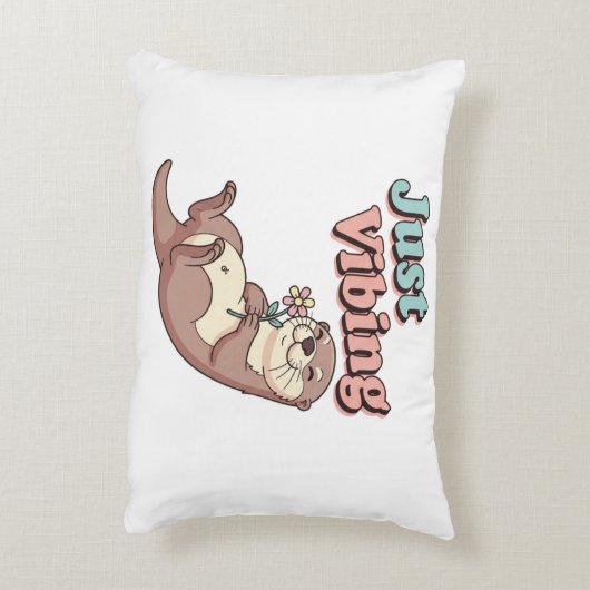 Retro Otter Just Vibing Rectangular Pillow アクセントクッション (裏面(縦))