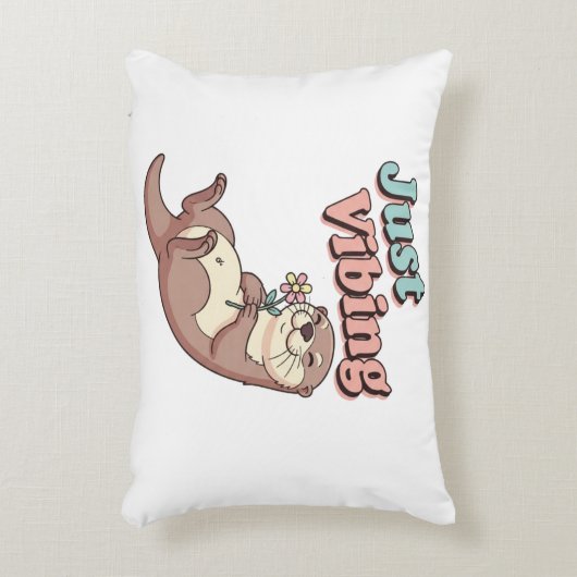Retro Otter Just Vibing Rectangular Pillow アクセントクッション (正面(垂直))