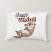Retro Otter Just Vibing Rectangular Pillow アクセントクッション (裏面)