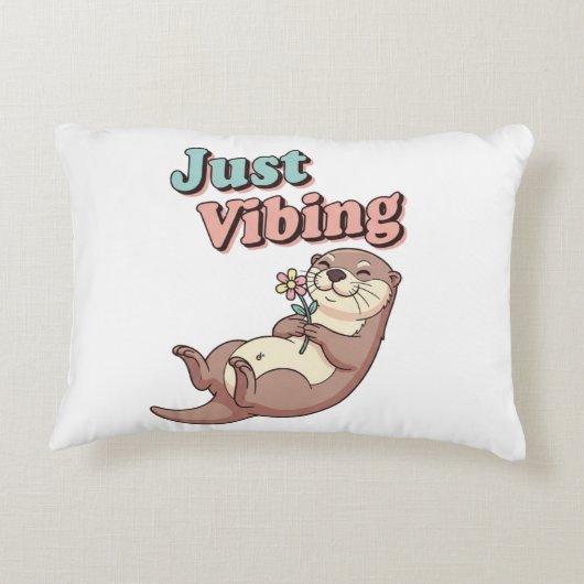 Retro Otter Just Vibing Rectangular Pillow アクセントクッション (裏面)