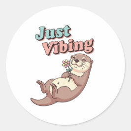 Retro Otter Just Vibing Vinyl Sticker ラウンドシール