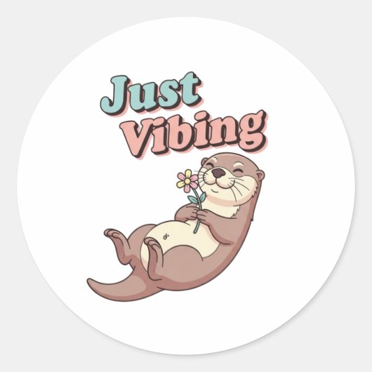 Retro Otter Just Vibing Vinyl Sticker ラウンドシール (正面)