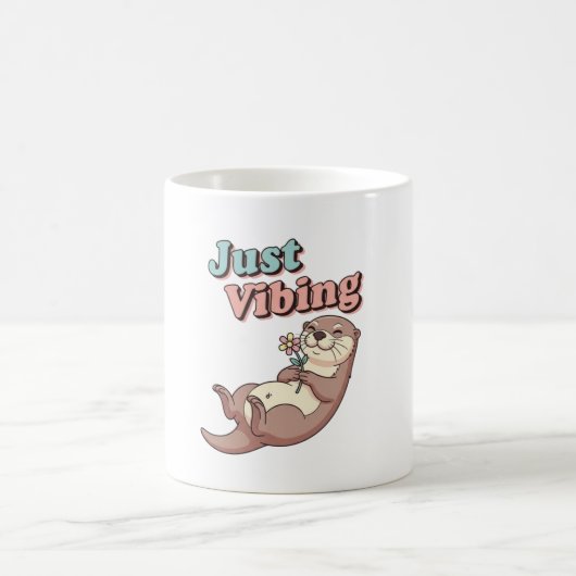 Retro Otter Just Vibing White Mug コーヒーマグカップ (中央)