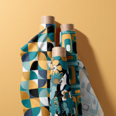 retro ovals teal mustard black aqua indigo  ファブリック