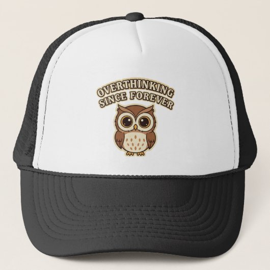 Retro Owl Deep Thinker Trucker Hat キャップ (正面)
