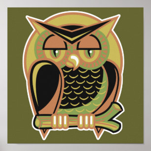 retro owl design ポスター