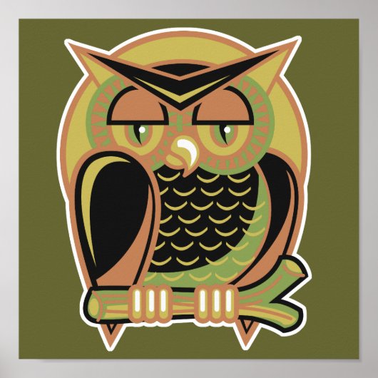 retro owl design ポスター (正面)