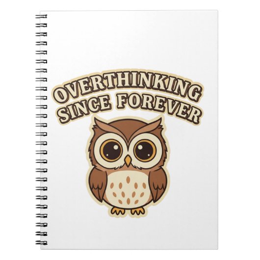Retro Owl Overthinking Lined Notebook ノートブック (正面)