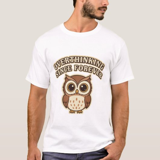 Retro Owl Overthinking Men’s Graphic T-Shirt Tシャツ (正面)