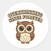 Retro Owl Overthinking Vinyl Sticker ラウンドシール (正面)