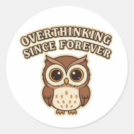 Retro Owl Overthinking Vinyl Sticker ラウンドシール